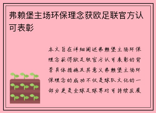 弗赖堡主场环保理念获欧足联官方认可表彰