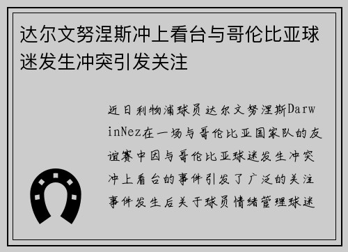 达尔文努涅斯冲上看台与哥伦比亚球迷发生冲突引发关注